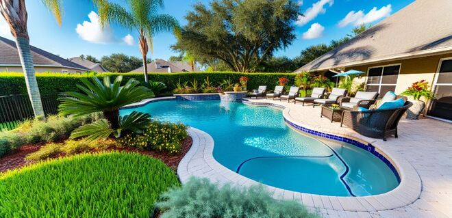 Inviting pool area with a cozy outdoor living space in a Lakeland FL home