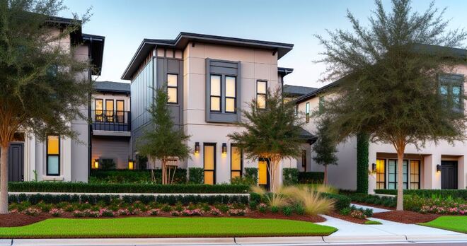 Exterior view of a beautiful townhome in Lakeland, FL