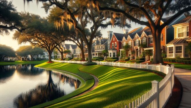 Scenic view of a popular neighborhood for townhomes in Lakeland, FL