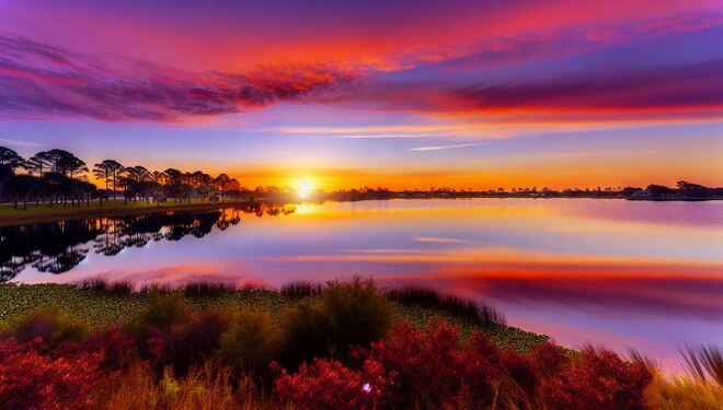 Stunning sunrise over the lake