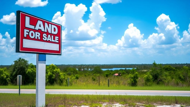 Signboard with 'Land for Sale' in Bartow, FL