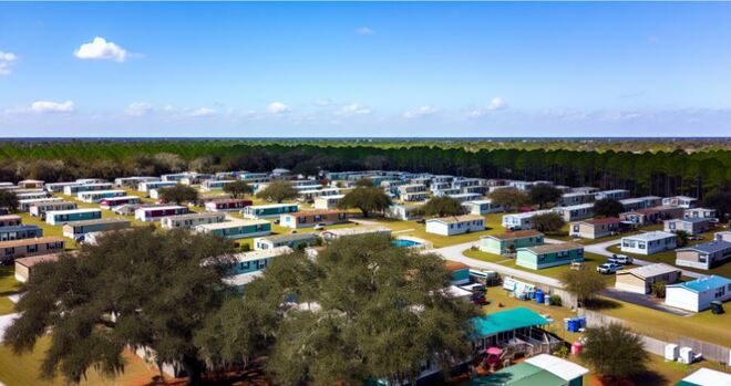 Aerial view of a mobile home community in Bartow, FL