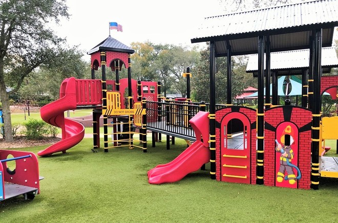 Colorful and dynamic play equipment at Common Ground Playground