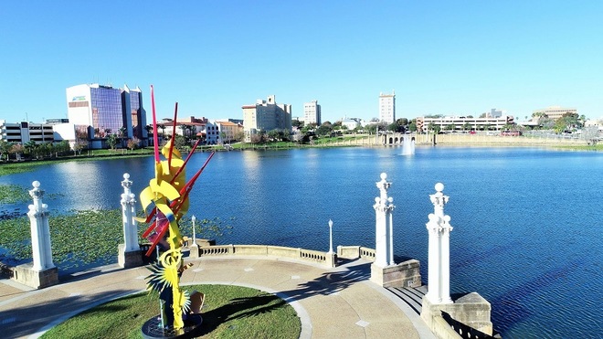 Stunning view of Lake Mirror Promenade with Frances Langford Promenade in the background